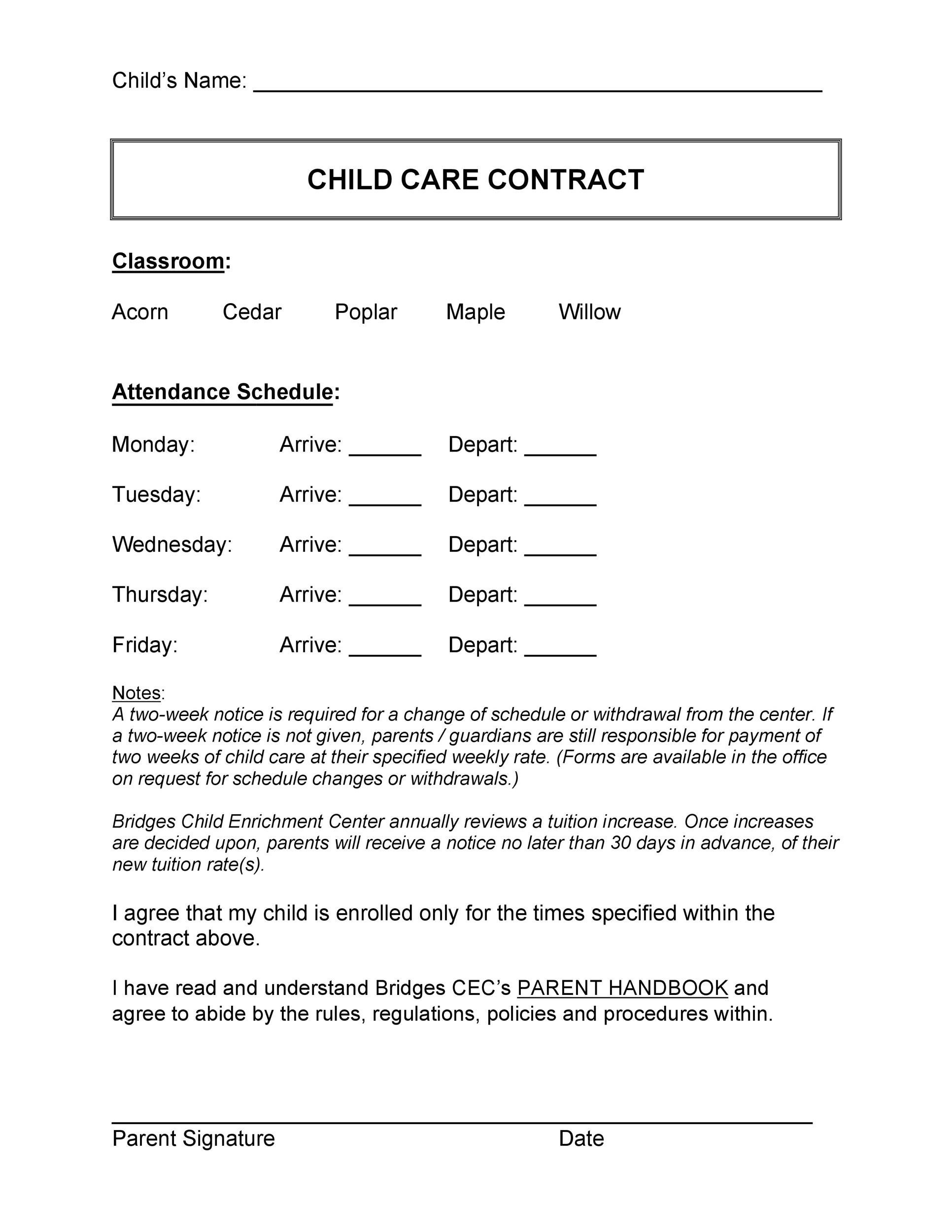 Free Printable Daycare Forms Contracts Printable Forms Free Online