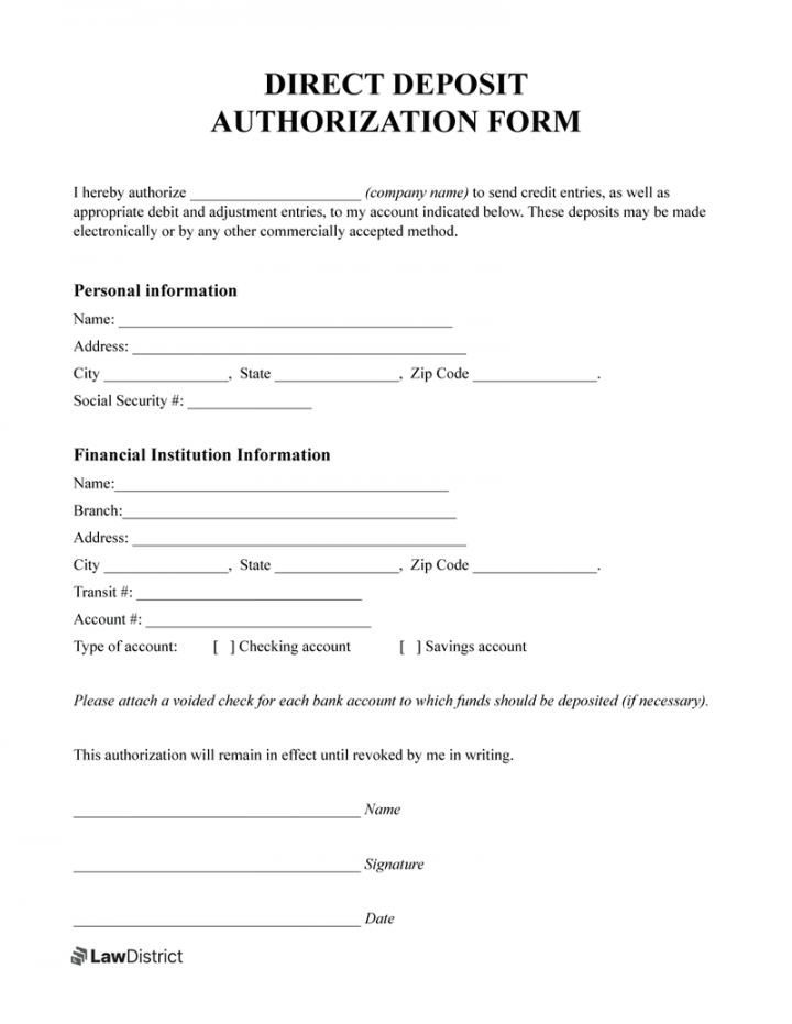 Free Printable Direct Deposit Form FREE Printable HQ