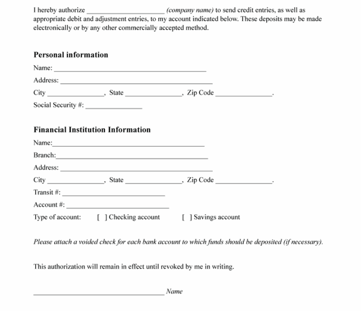 Free Printable Direct Deposit Form FREE Printable HQ