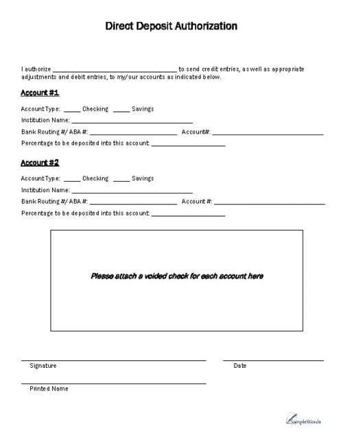 Free Printable Direct Deposit Form