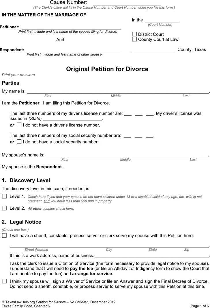 Free Printable Divorce Forms Texas Printable Form 2024