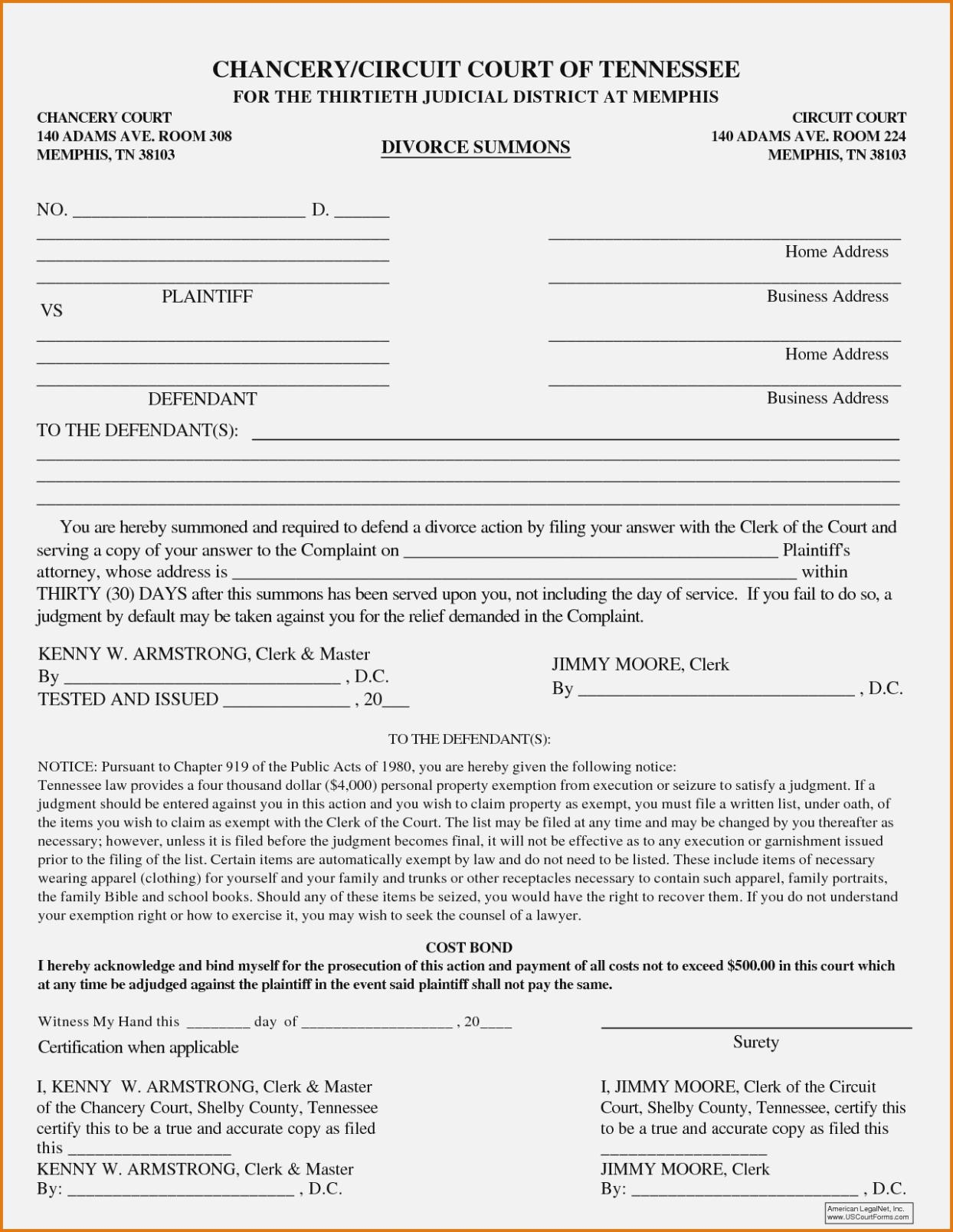 Free Printable Divorce Forms Tn Printable Forms Free Online