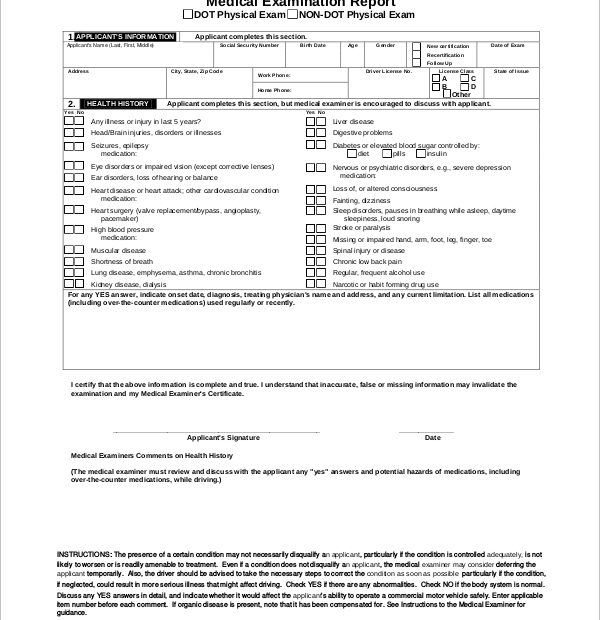 Free Printable Dot Physical Forms Printable Forms Free Online