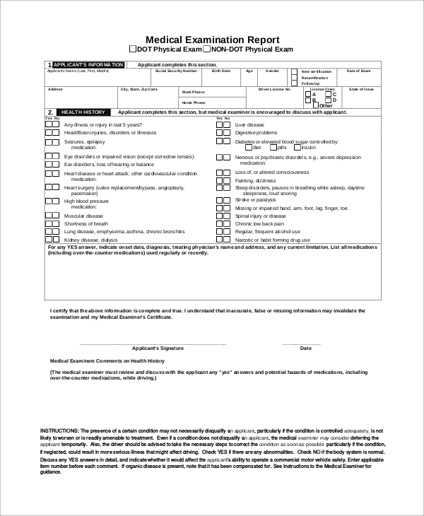 Free Printable Dot Physical Forms Printable Forms Free Online