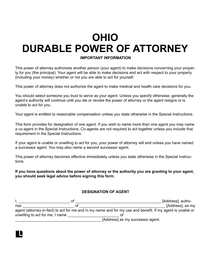 Free Printable Durable Power Of Attorney Form Ohio Printable Form 2024