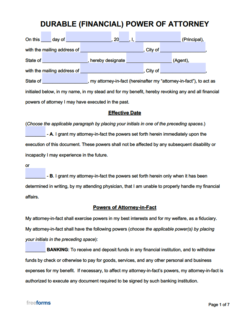 Free Printable Durable Power Of Attorney Form Ohio Printable Forms 