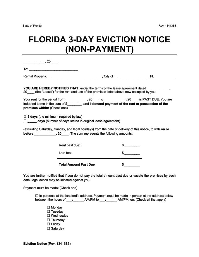 Free Printable Florida 3 Day Notice Form Printable Forms Free Online