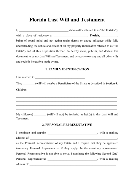 Free Printable Florida Last Will And Testament Form Printable Forms 