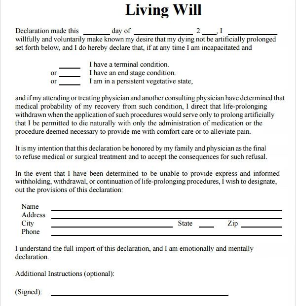Free Printable Forms For Living Wills Printable Forms Free Online
