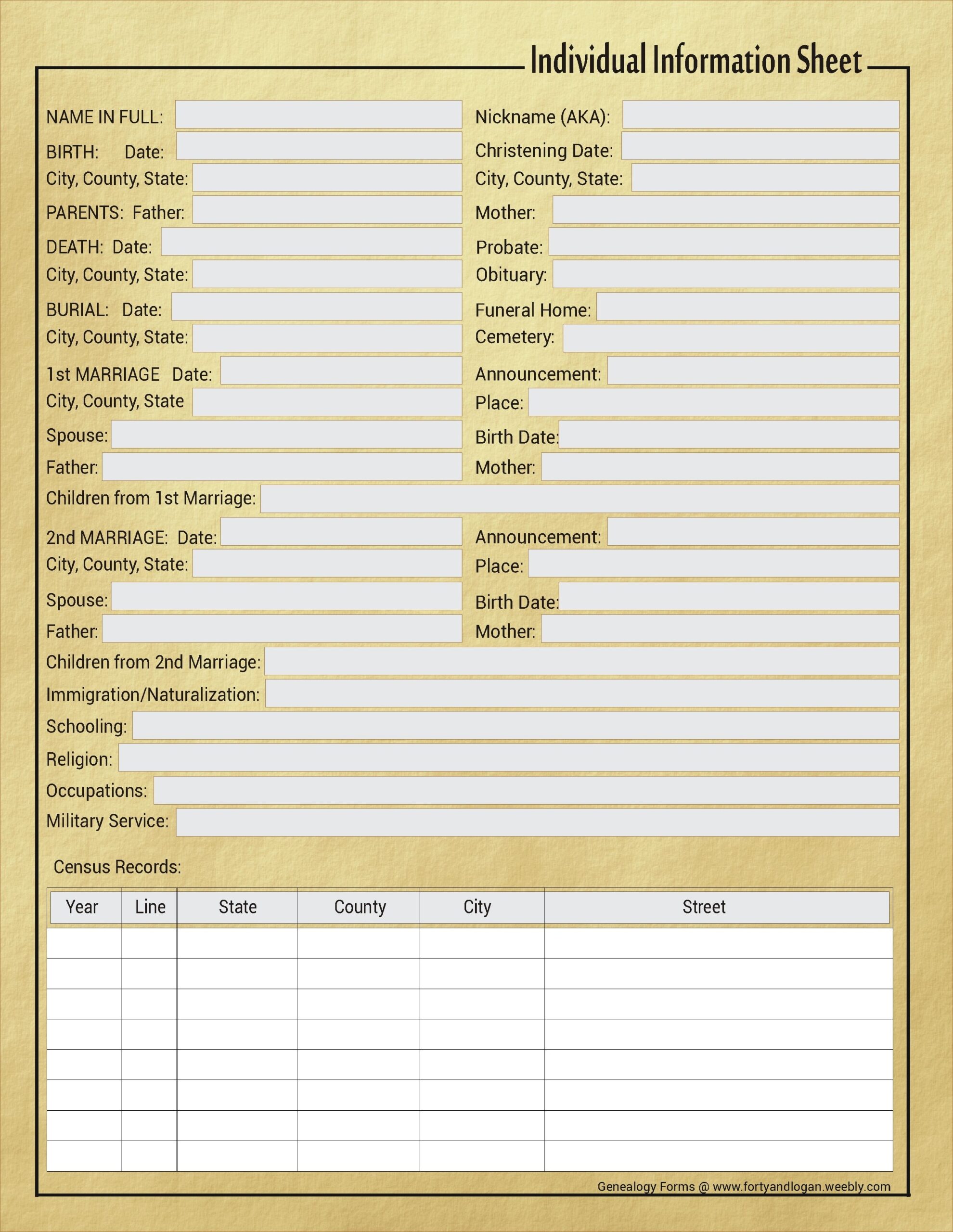 Free Printable Genealogy Forms Individual Worksheet Printable Forms 