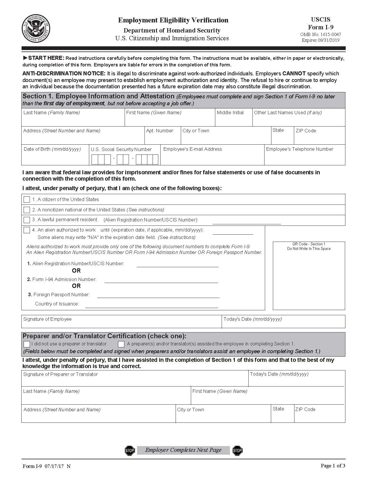 Free Printable I 9 Form 2021 Printable Form 2024
