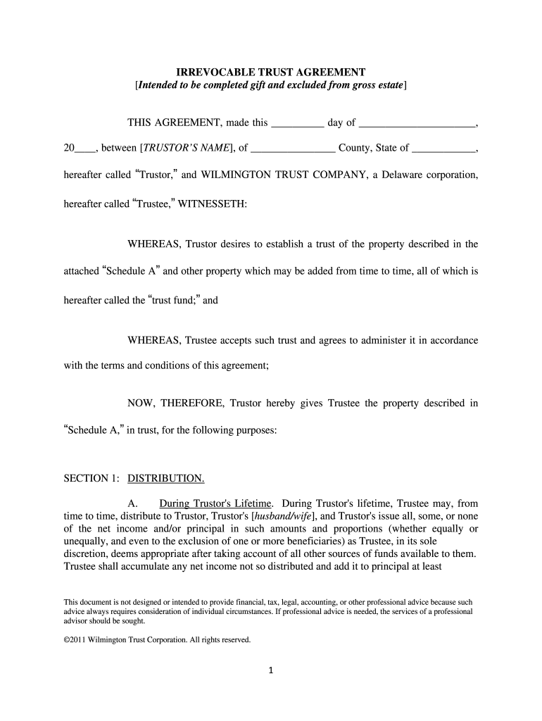 Free Printable Irrevocable Trust Form Printable Forms Free Online