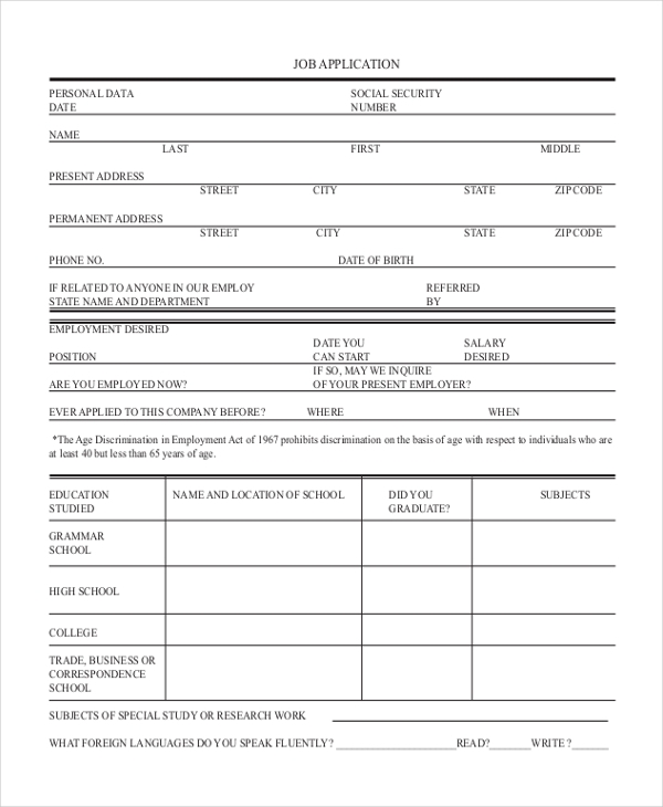 Free Printable Job Application Form Pdf Printable Forms Free Online