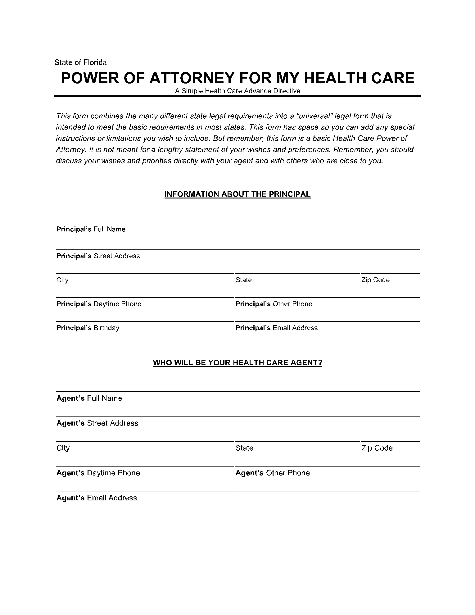 Free Printable Medical Power Of Attorney Forms Florida Printable 