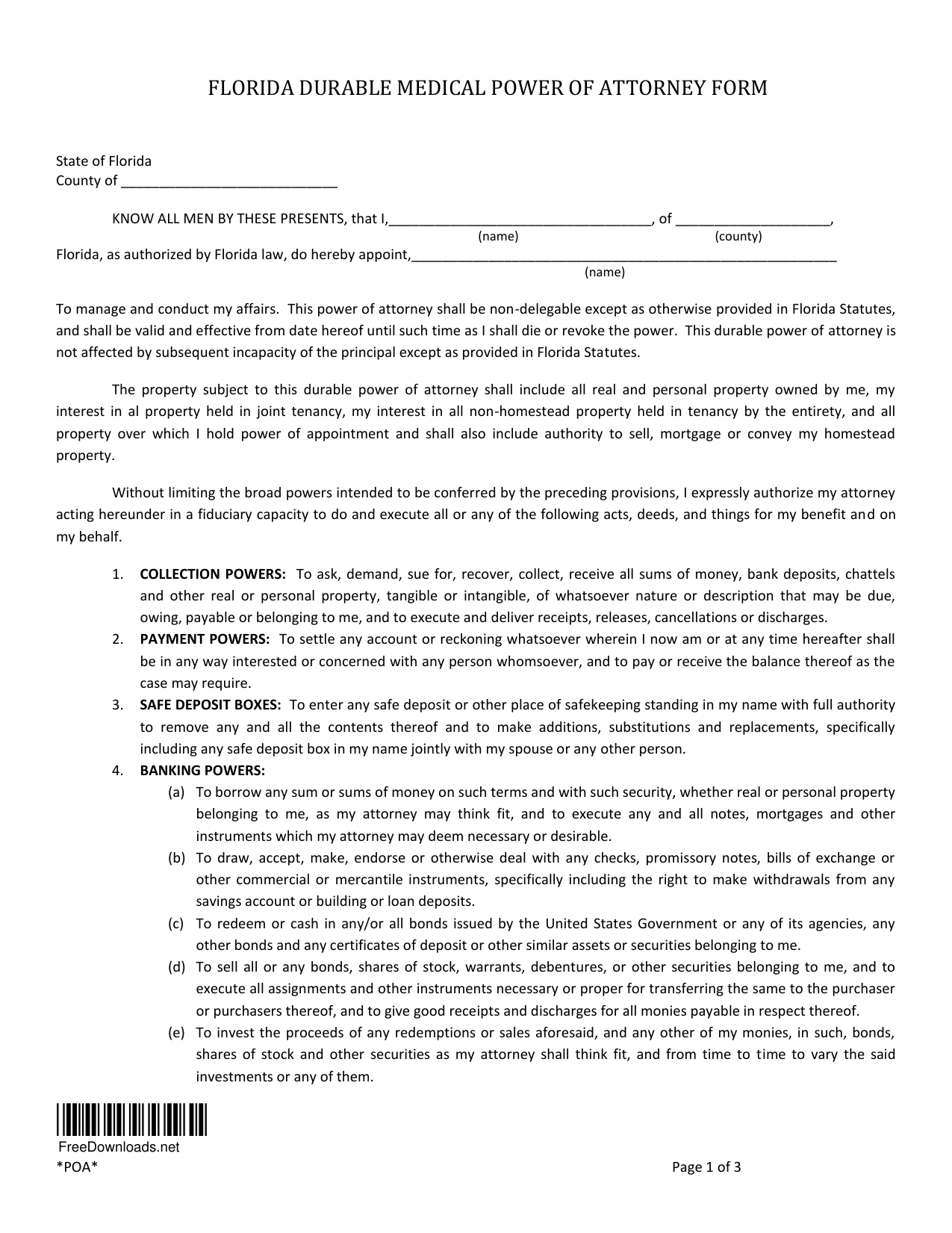 Free Printable Medical Power Of Attorney Forms Florida Printable 