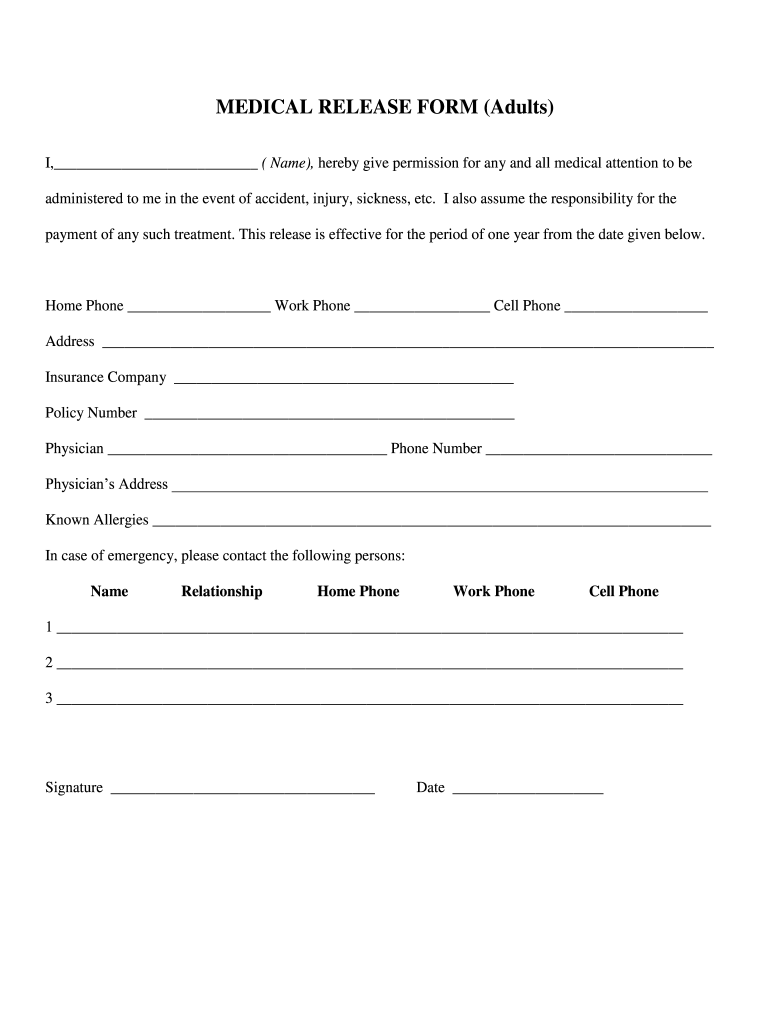 Free Printable Medical Release Form Printable Templates Online By 