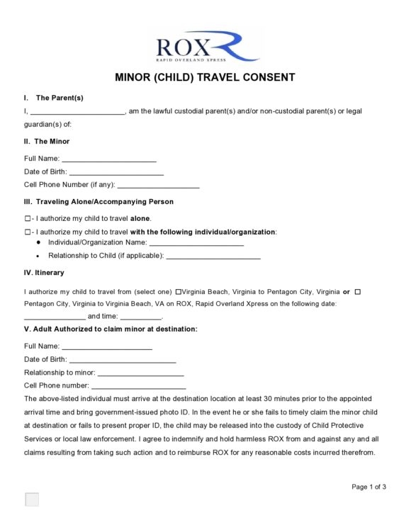 Free Printable Minor Child Travel Consent Form Template 49 OFF