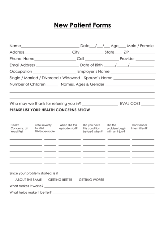 Free Printable New Patient Medical Forms Printable Form 2024