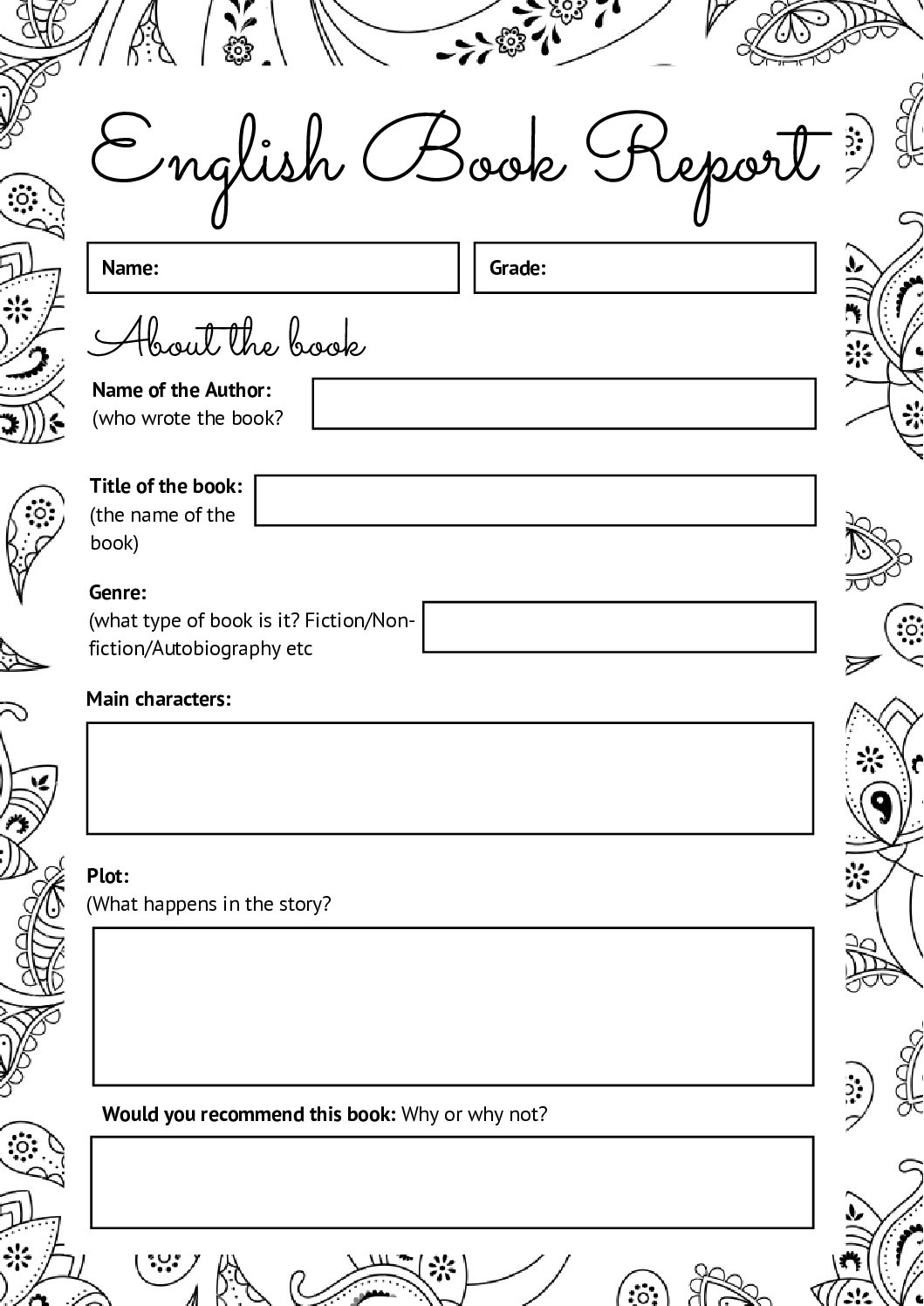 Free Printable Non Fiction Book Report Form Printable Forms Free Online
