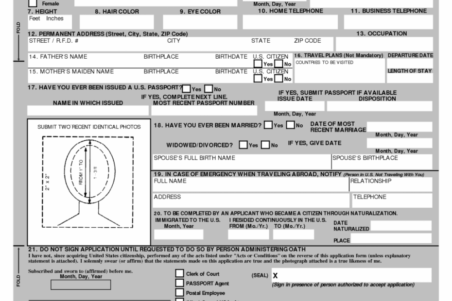 Free Printable Passport Application Form Passport
