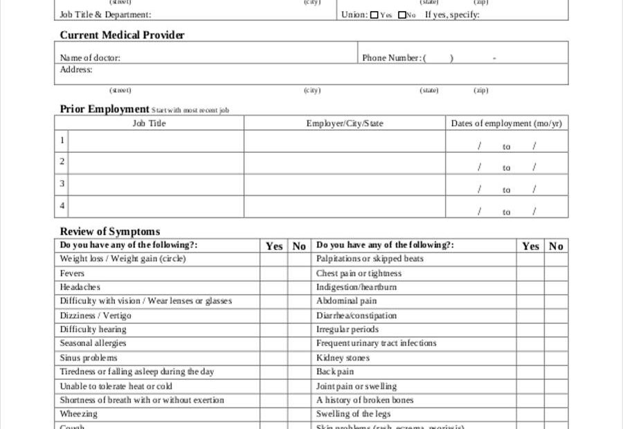 Free Printable Physical Form For Work Printable Form 2024