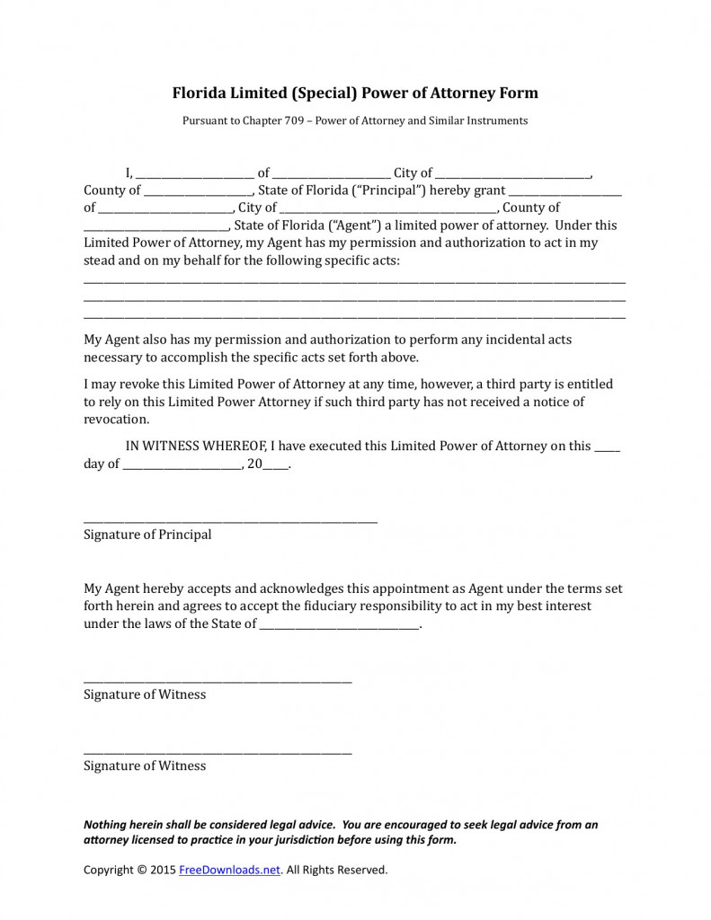 Free Printable Power Of Attorney Form Florida Stephenson