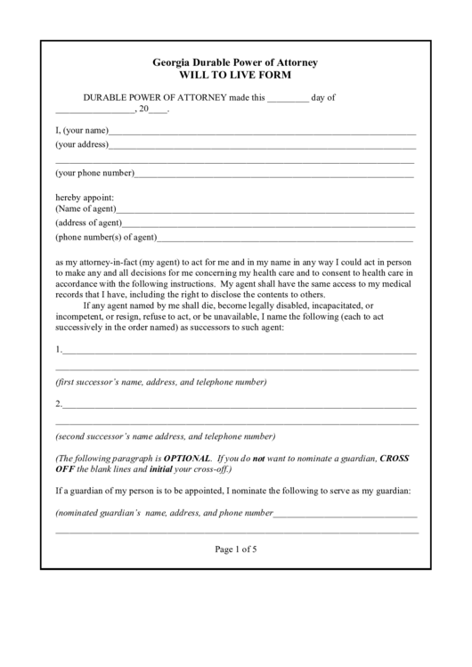Free Printable Power Of Attorney Form Georgia