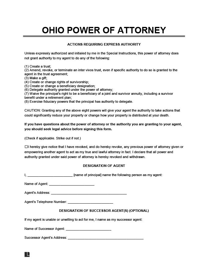 Free Printable Power Of Attorney Form Ohio Printable Form 2024
