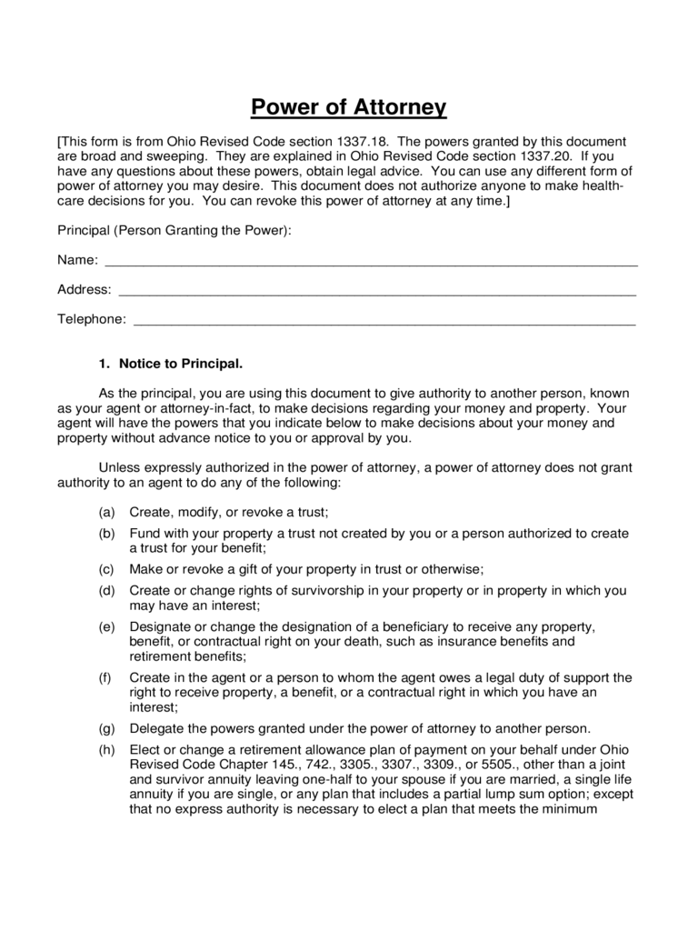 Free Printable Power Of Attorney Form Ohio Printable Form 2024