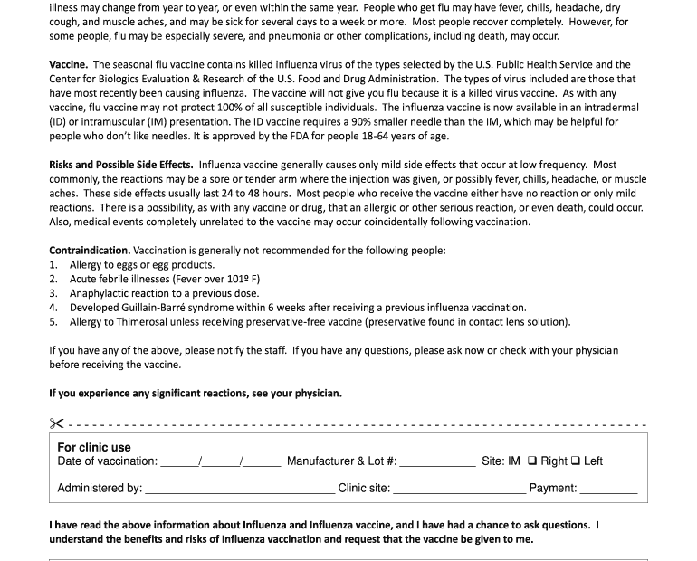 Free Printable Printable Proof Of Flu Shot Form Printable Forms Free