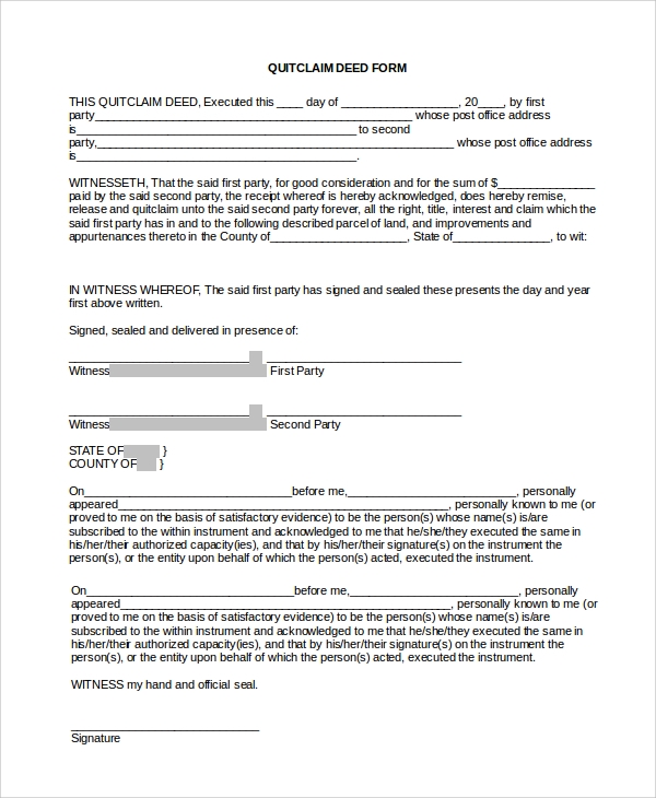Free Printable Quick Claim Deed Form Printable Forms Free Online