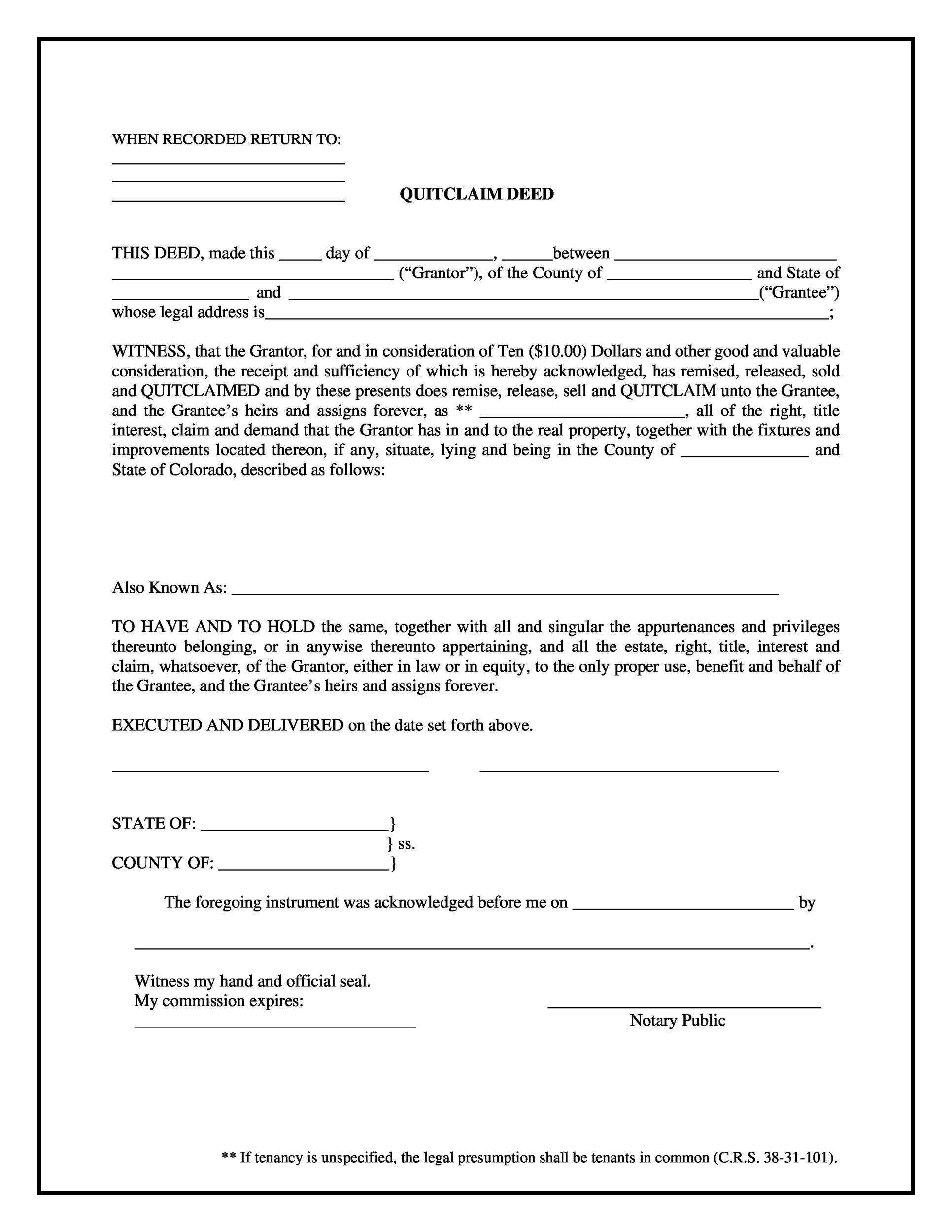 Free Printable Quick Claim Deed Form Printable Forms Free Online