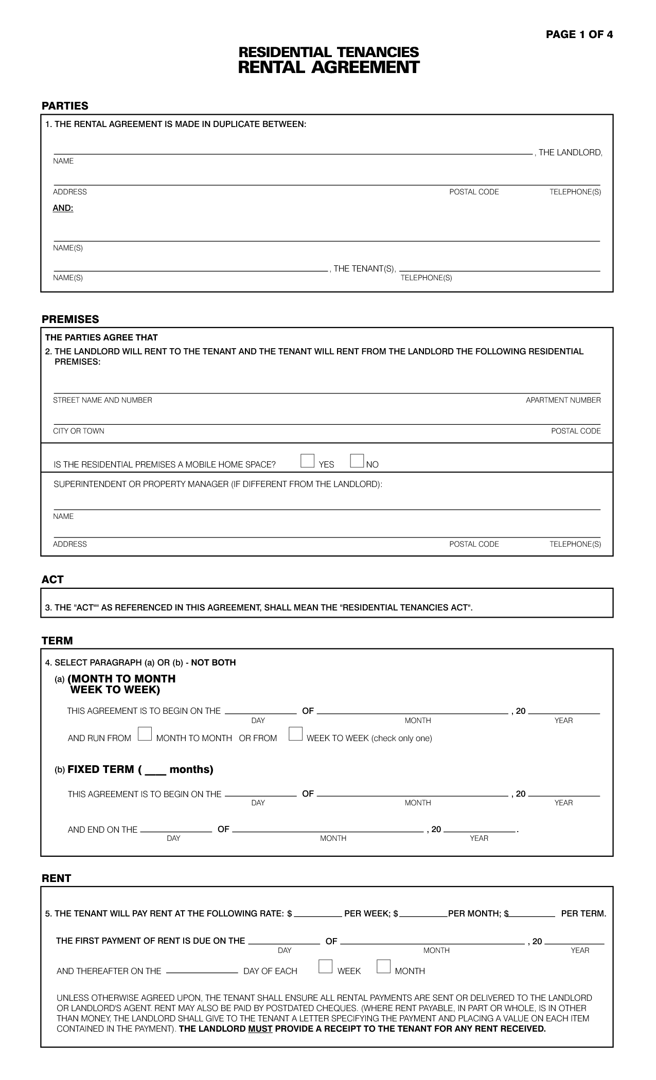 Free Printable Rental Agreement Forms Alberta Printable Forms Free Online