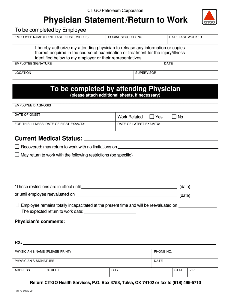 Free Printable Return To Work Form Pdf Printable Forms Free Online