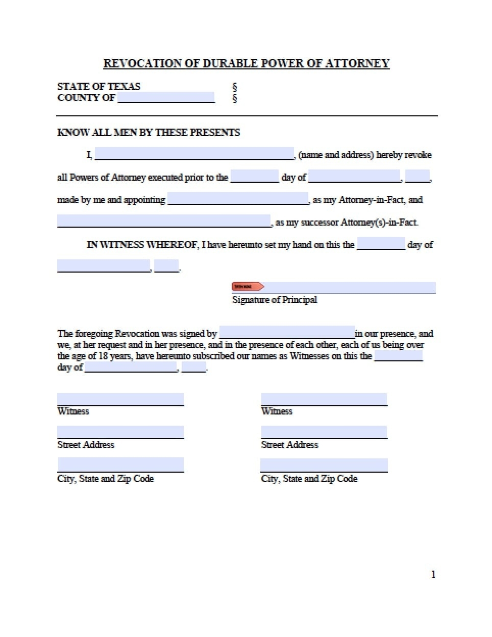 Free Printable Revocation Of Power Of Attorney Form Free Printable