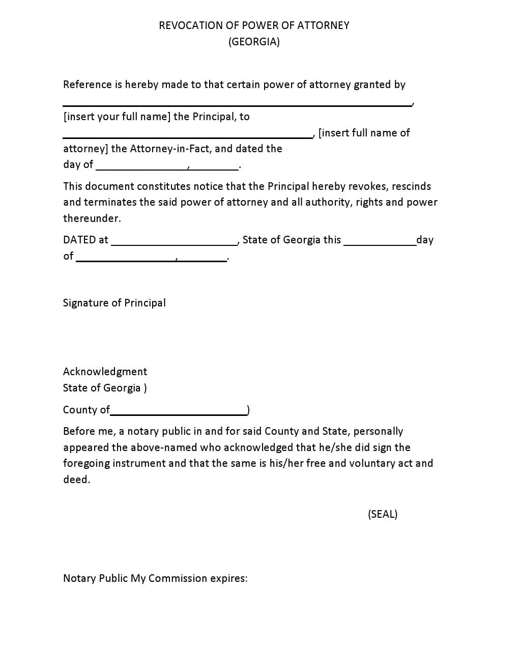 Free Printable Revocation Of Power Of Attorney Form Free Printable