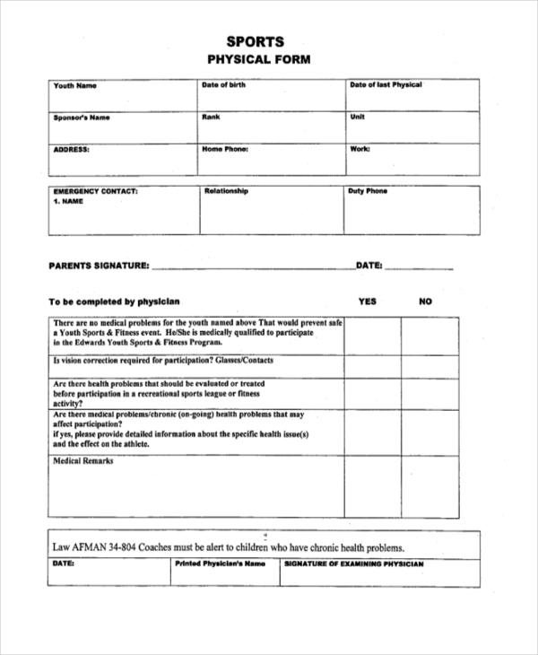 Free Printable Sports Physical Form Printable Form 2024