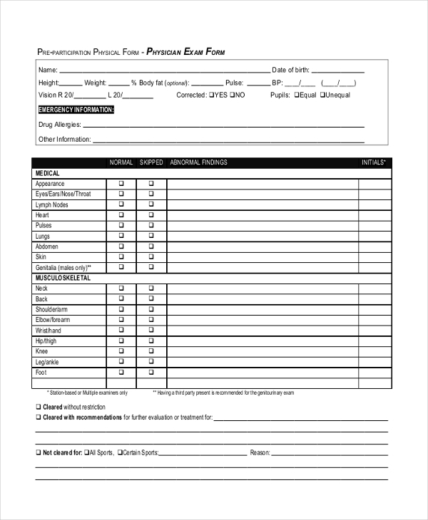 Free Printable Sports Physical Form Printable Form 2024