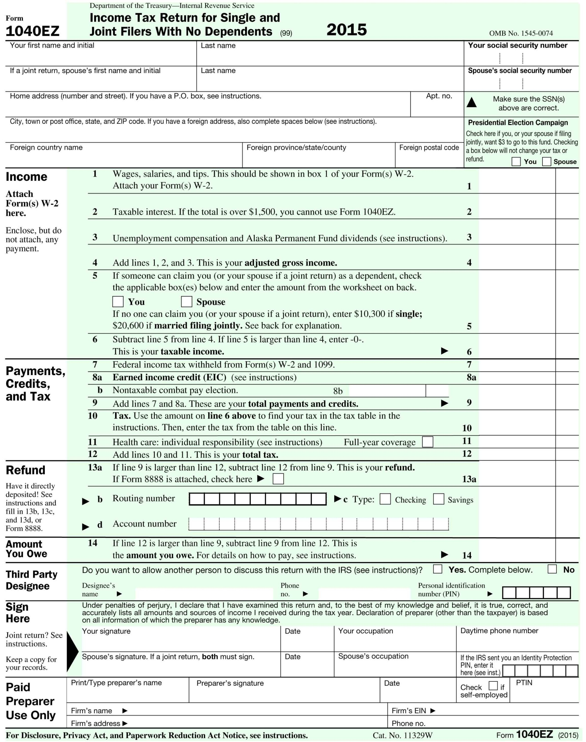 Free Printable Tax Forms 1040ez Printable Form 2024