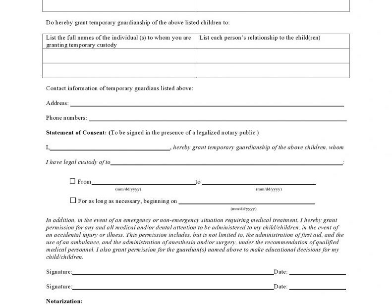 Free Printable Temporary Guardianship Form Printable Form 2024