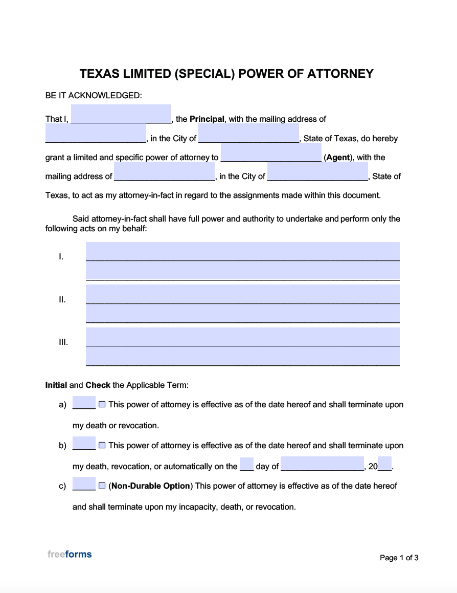 Free Printable Texas Durable Power Of Attorney Form Printable Forms 