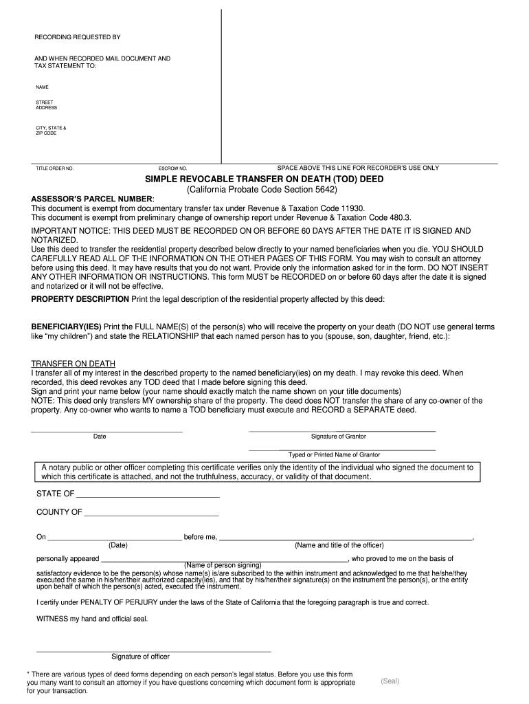 Free Printable Transfer On Death Deed Form Colorado Printable Forms 