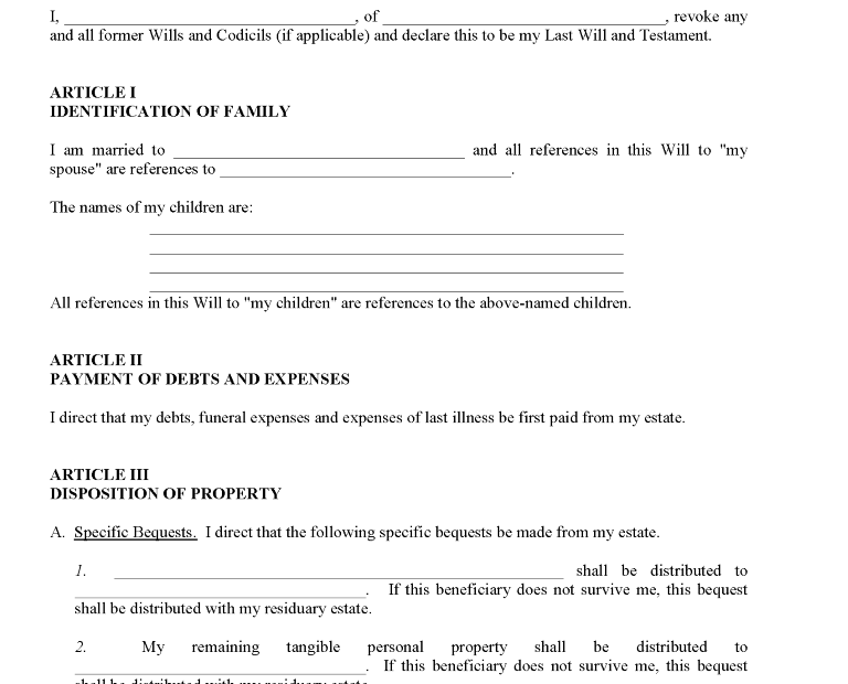 Free Printable Will Forms Blank Will Forms To Print PDF Word