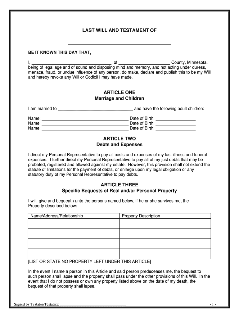 Free Printable Will Forms Free Templates Printable