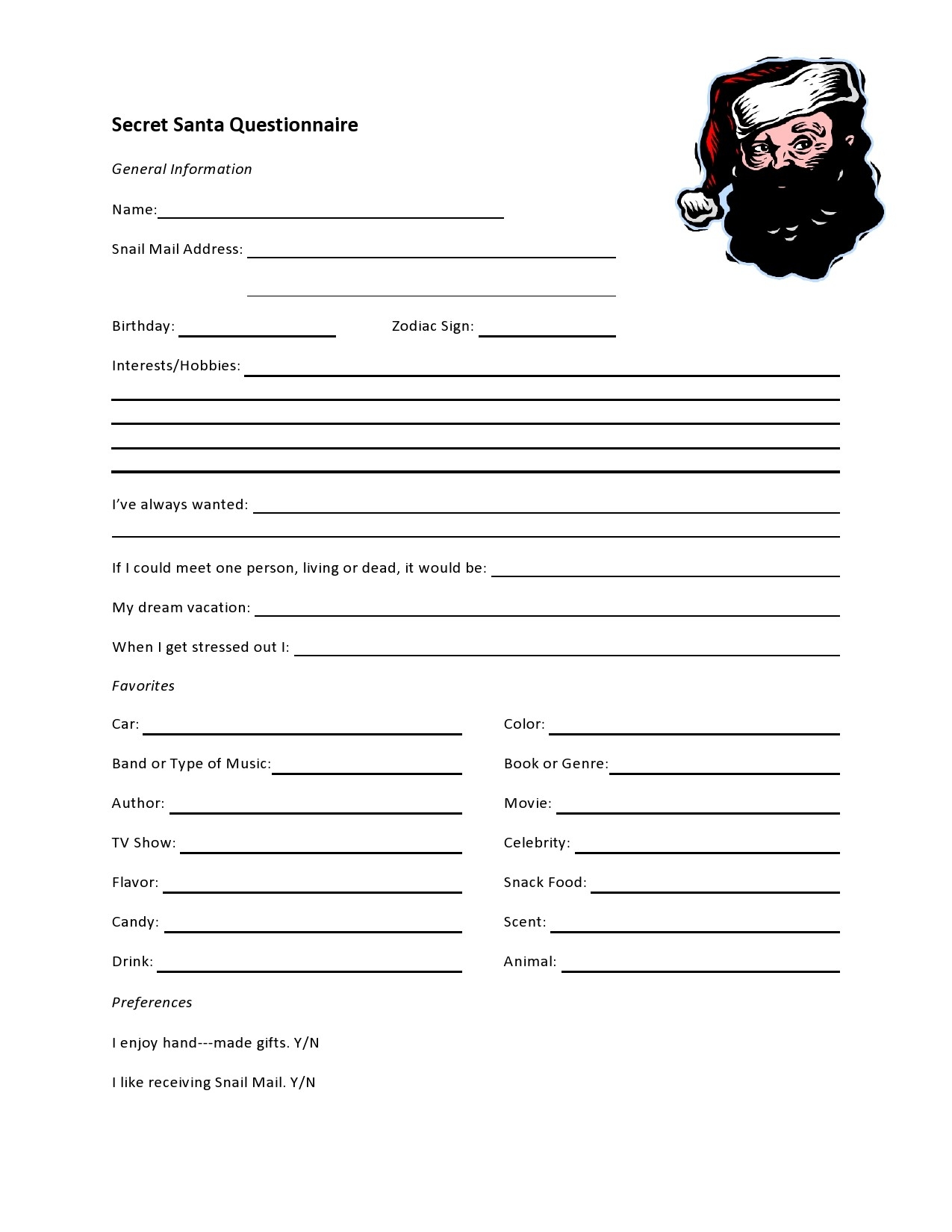 Free Secret Santa Forms Printable Printable Forms Free Online