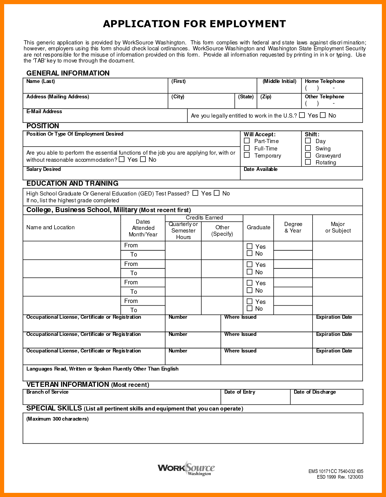 General Printable Employment Application Form Printable Forms Free Online