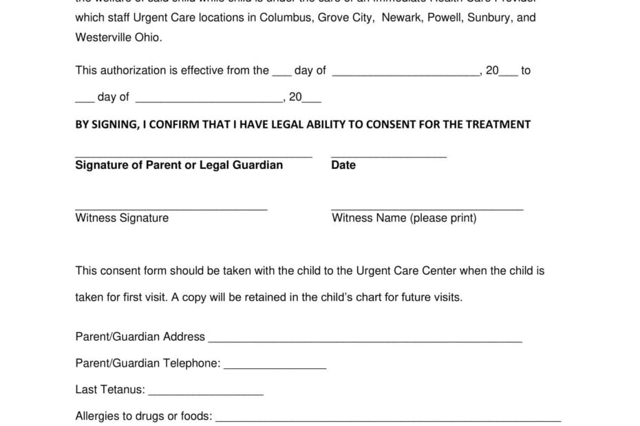 Grandparent Basic Printable Medical Consent Form For Minor Printable