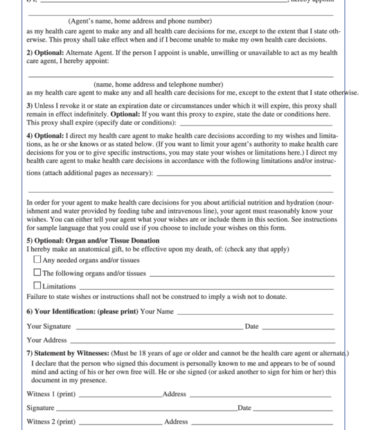 Health Care Proxy Form Printable Printable Forms Free Online