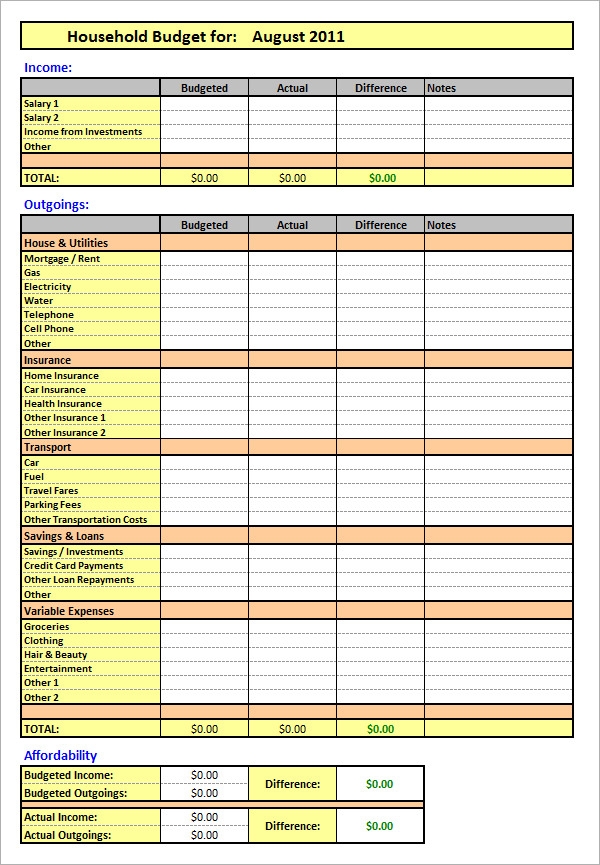 Household Budget Form Printable Printable Forms Free Online