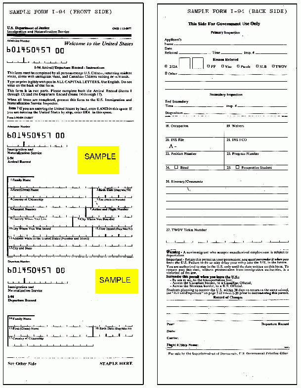 I 94 Printable Form Printable Forms Free Online